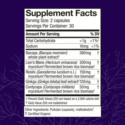 Host Defense Mycobotanicals Brain* Capsules - 60 Capsules (30 Servings)