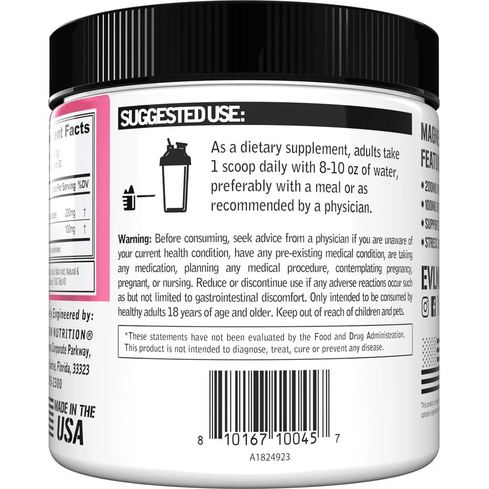 Magnesium + L-Theanine - Natural Relaxation & Focus Support - 200Mg Magnesium + 100Mg L-Theanine - Vegan & Non-Gmo - Powder Dietary Supplement - 30 Servings - Pink Lemonade
