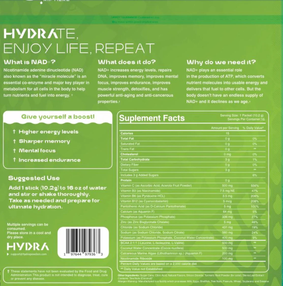 Hydra Electrolyte Powder NAD+