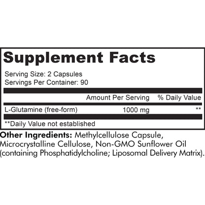 Liposomal L-Glutamine 1000Mg Supplement, Free-Form Glutamine Formula, 3-Month Supply, 180 Ct