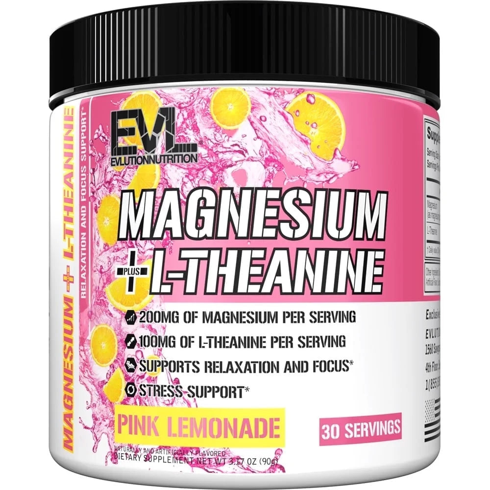 Magnesium + L-Theanine - Natural Relaxation & Focus Support - 200Mg Magnesium + 100Mg L-Theanine - Vegan & Non-Gmo - Powder Dietary Supplement - 30 Servings - Pink Lemonade