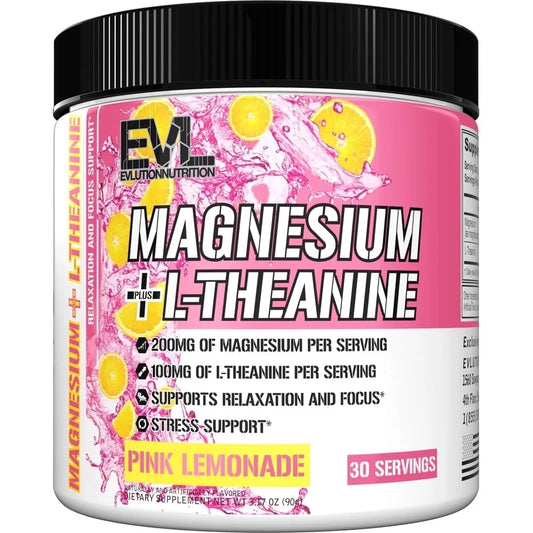 Magnesium + L-Theanine - Natural Relaxation & Focus Support - 200Mg Magnesium + 100Mg L-Theanine - Vegan & Non-Gmo - Powder Dietary Supplement - 30 Servings - Pink Lemonade