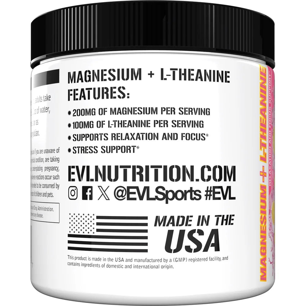 Magnesium + L-Theanine - Natural Relaxation & Focus Support - 200Mg Magnesium + 100Mg L-Theanine - Vegan & Non-Gmo - Powder Dietary Supplement - 30 Servings - Pink Lemonade